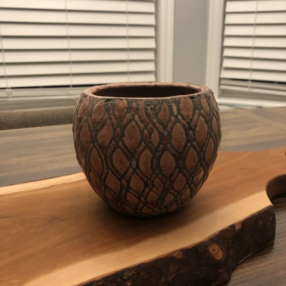 Textured Pink and Gray Lava Crackled Ceramic Planter
